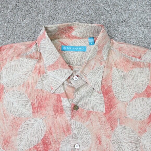 Tori Richard Shirt Mens Large Pink Floral 100% Cotton Lawn Short Sleeve Button - Picture 5 of 12